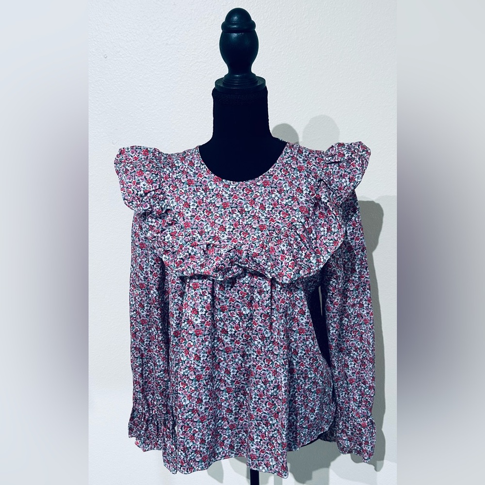 & Other Stories Floral Ruffle Blouse - Red and White